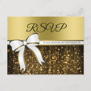 Elegant White & Gold Ribbon Glamourous Wedding RSV Postcard