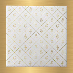 Elegant White Gold Roses Ceramic Tile