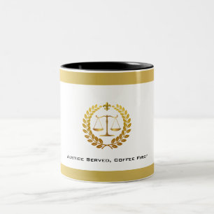 Elegant White &Gold Scales of Justice lawyer Two-Tone Coffee Mug