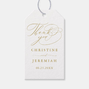Elegant White Gold Script Names Wedding Thank You Gift Tags