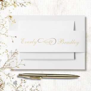 Elegant White Gold Script Traditional Classic Invitation Belly Band