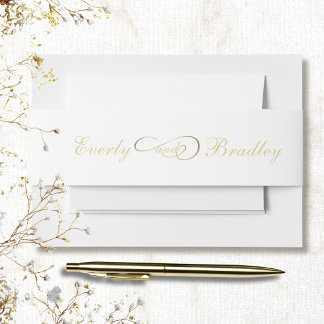 Elegant White Gold Script Traditional Classic Invitation Belly Band