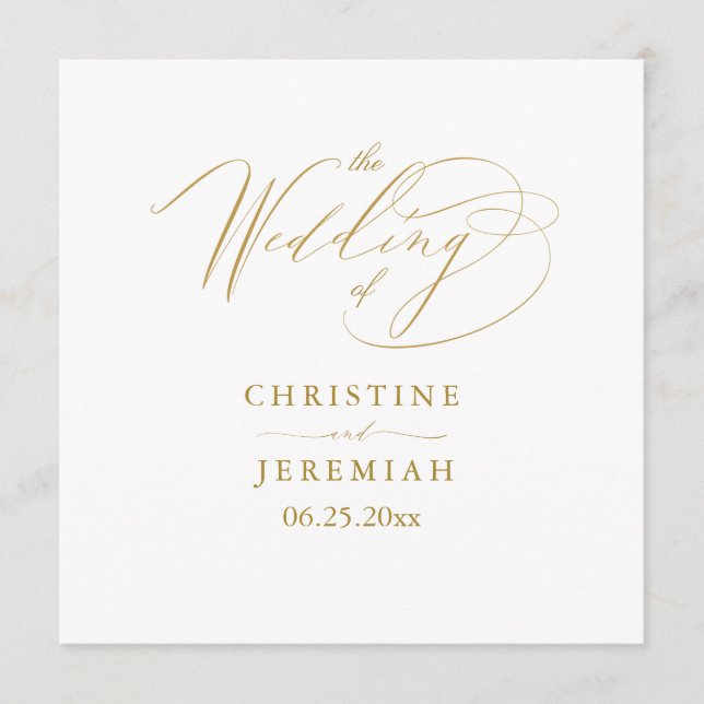 Elegant White Gold Script Typography Wedding Program (Front)