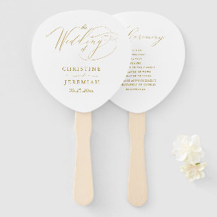 Elegant White Gold Script Wedding Program Hand Fan