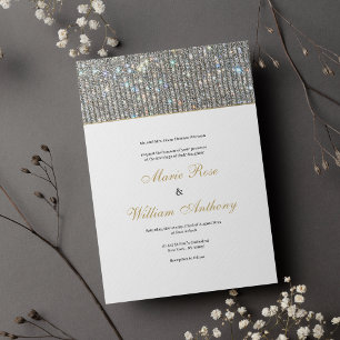Elegant white gold silver glitter glam Wedding  Invitation