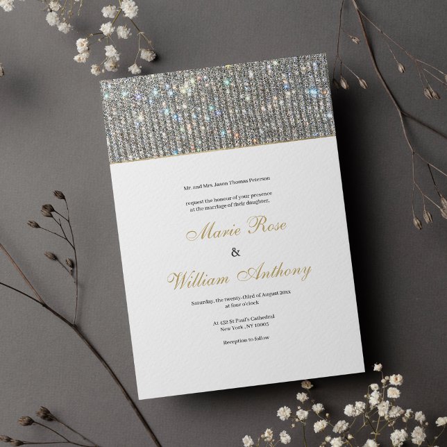 Elegant white gold silver glitter glam Wedding  Invitation (Elegant white gold silver glitter glam Wedding Invitation )