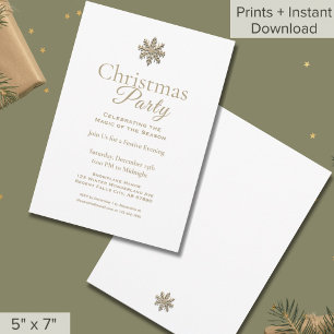 Elegant White Gold Snowflake Christmas Party Invitation