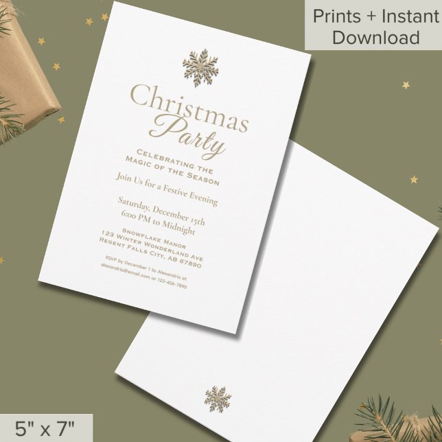 Elegant White Gold Snowflake Christmas Party  Invitation (Creator Uploaded)