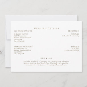 Elegant White & Gold Text Wedding Details Invitation