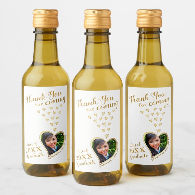 Elegant White Gold Thank You 2025 Graduation Favou Wine Label (Bottles)