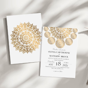 Elegant White Gold Traditional Mandala Wedding Invitation
