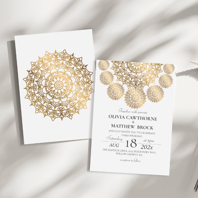 Elegant White Gold Traditional Mandala Wedding Invitation (Creator Uploaded)
