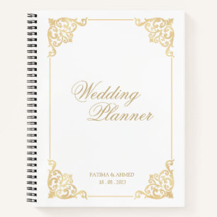 Elegant White Gold Vintage Muslim Wedding Planner Notebook