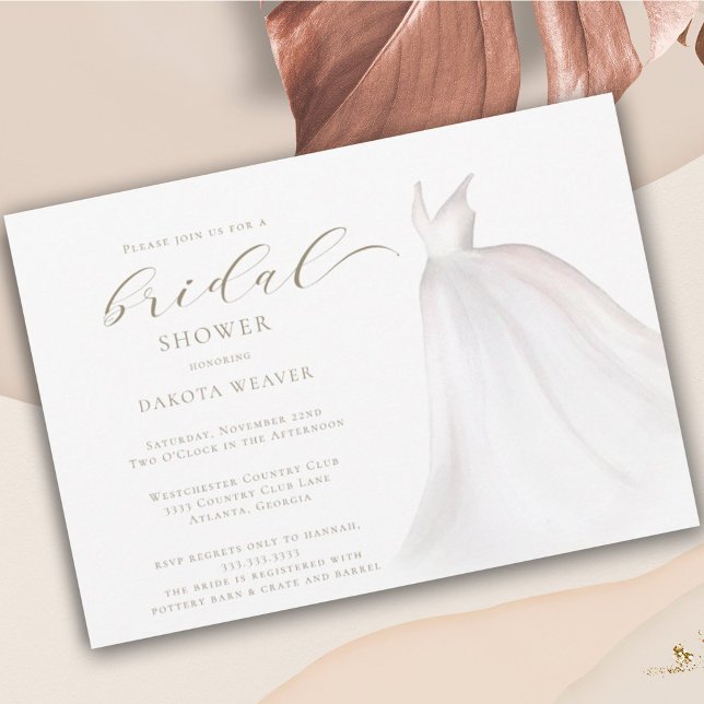 Elegant White Gold Wedding Dress Bridal Shower Invitation (Creator Uploaded)