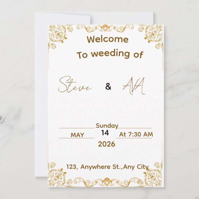 Elegant White & Gold Wedding Invitation (Front)
