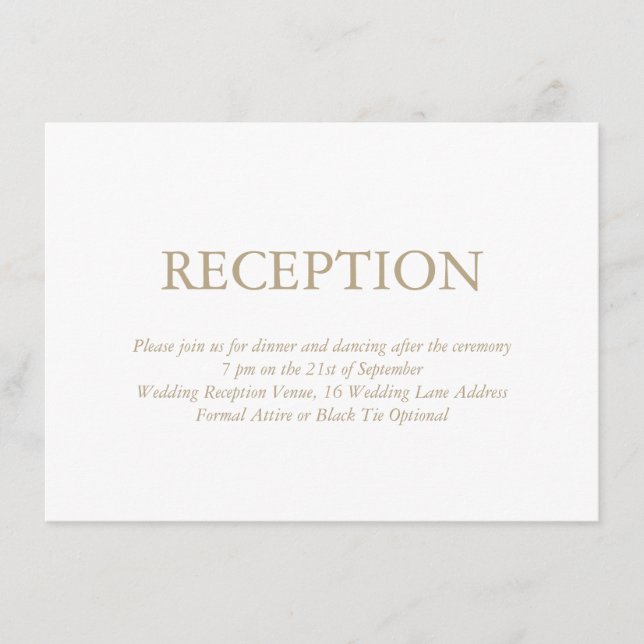 Elegant White Gold Wedding Reception Enclosure Card (Front)