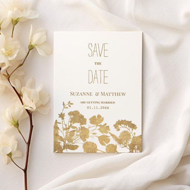 Elegant white gold wildflower lux Save the Date  Invitation (Elegant white gold wildflower lux Save the Date )