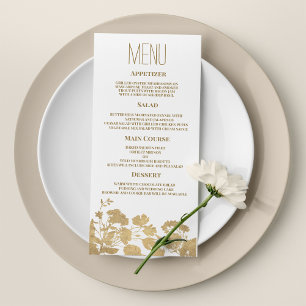 Elegant white gold wildflower luxury Wedding Menu