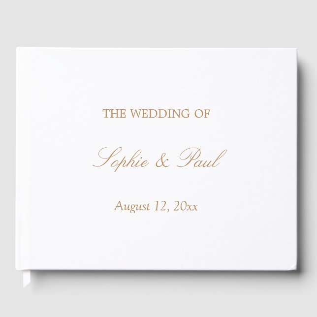 Elegant White Golden Beige Wedding Guest Book (Front)