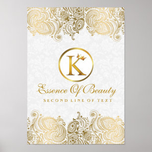 Elegant White & Golden Paisley Lace Poster