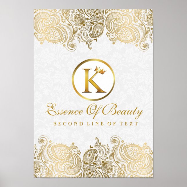 Elegant White & Golden Paisley Lace Poster (Front)