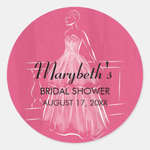 Elegant White Gown Bridal Shower Favour Sticker