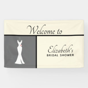 Elegant White Gown on Grey - Stylish Bridal Shower Banner