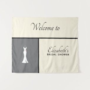 Elegant White Gown on Grey - Stylish Bridal Shower Tapestry
