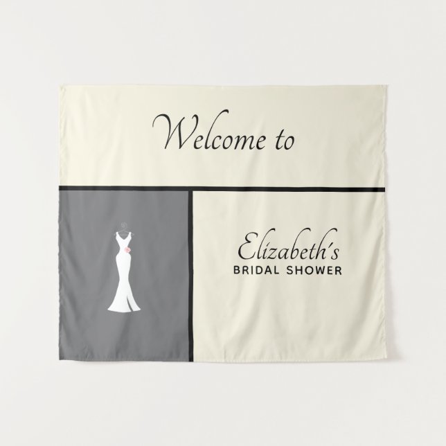 Elegant White Gown on Grey - Stylish Bridal Shower Tapestry (Front (Horizontal))