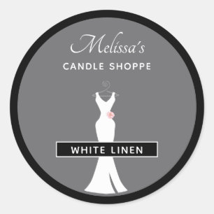 Elegant White Gown on Grey - Stylish Candle Classic Round Sticker