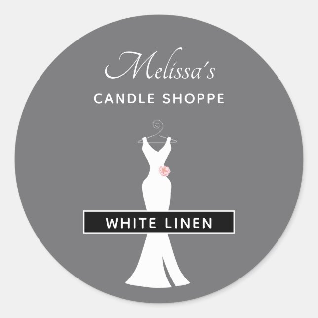 Elegant White Gown on Grey - Stylish Candle Scent Classic Round Sticker (Front)