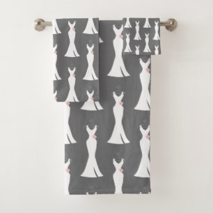 Elegant White Gown on Grey - Stylish Pattern Bath Towel Set