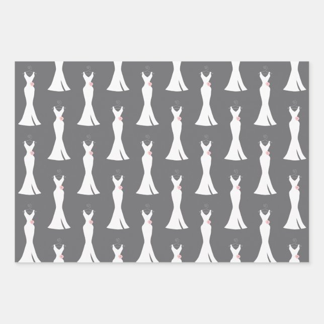 Elegant White Gown on Grey - Stylish Pattern Wrapping Paper Sheet (Front)