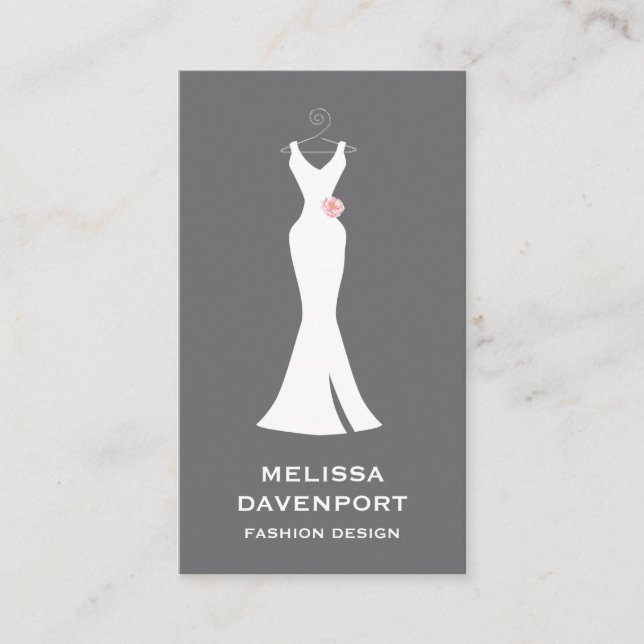 Elegant White Gown on Grey - Stylish Simple Design Business Card (Front)