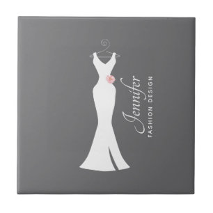 Elegant White Gown on Grey - Stylish Simple Design Ceramic Tile
