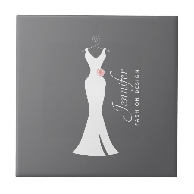 Elegant White Gown on Grey - Stylish Simple Design Ceramic Tile (Front)