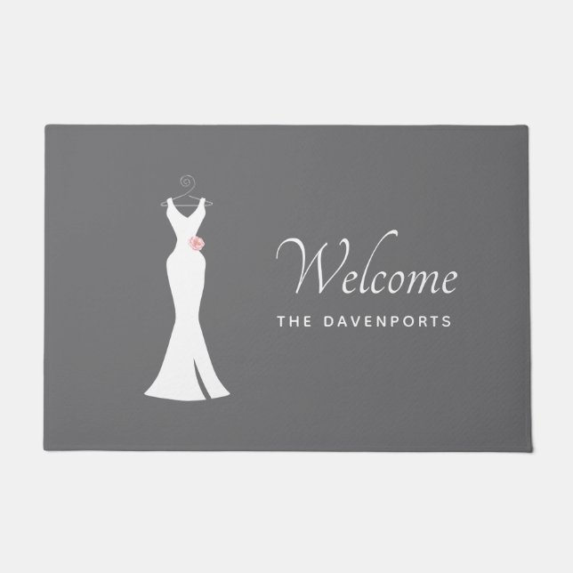 Elegant White Gown on Grey - Stylish Simple Design Doormat (Front)