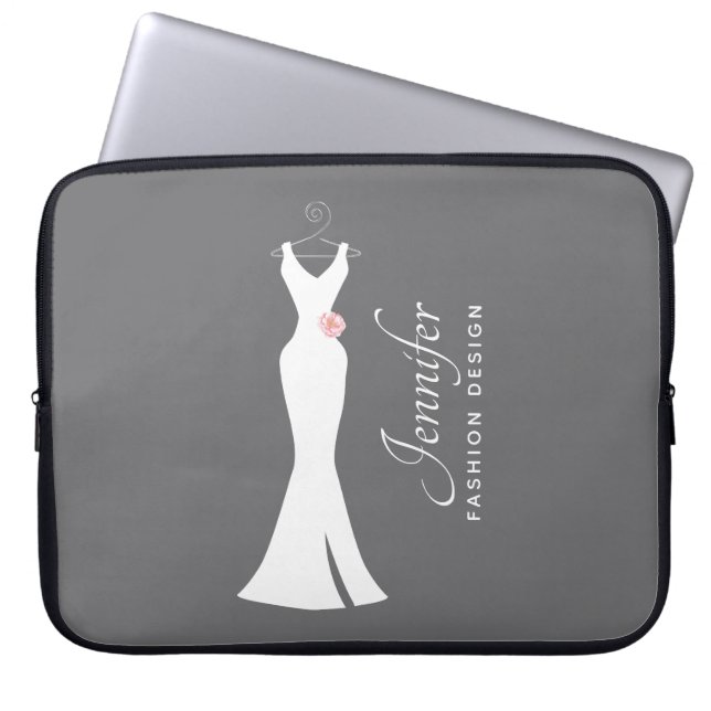 Elegant White Gown on Grey - Stylish Simple Design Laptop Sleeve (Front)
