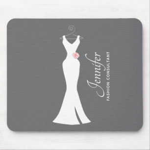 Elegant White Gown on Grey - Stylish Simple Design Mouse Pad