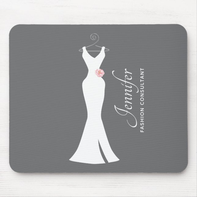 Elegant White Gown on Grey - Stylish Simple Design Mouse Pad (Front)