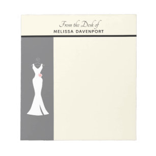 Elegant White Gown on Grey - Stylish Simple Design Notepad