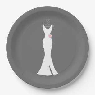 Elegant White Gown on Grey - Stylish Simple Design Paper Plate