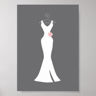 Elegant White Gown on Grey - Stylish Simple Design Poster