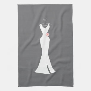Elegant White Gown on Grey - Stylish Simple Design Tea Towel
