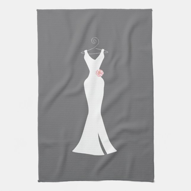 Elegant White Gown on Grey - Stylish Simple Design Tea Towel (Vertical)