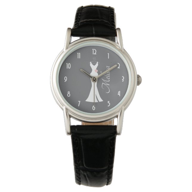 Elegant White Gown on Grey - Stylish Simple Design Watch (Front)