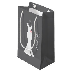 Elegant White Gown on Grey - Stylish Thank You Small Gift Bag