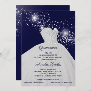 Elegant White Gown Quinceañera Invitations