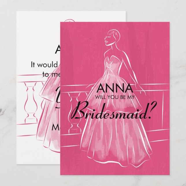Elegant White Gown Will You Be My Bridesmaid Card (Front/Back)
