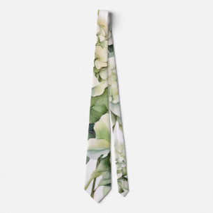 Elegant white gray black floral watercolor  tie
